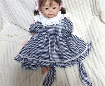 ドール服  濃紺チェックワンピース 50