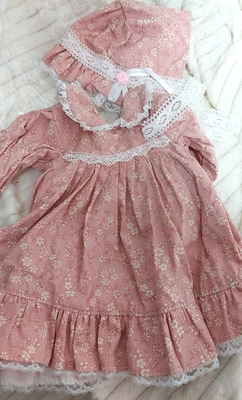 ドール服 ピンク地小花柄ワンピースエプロン 50