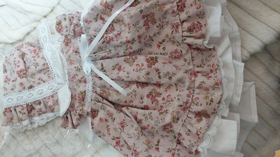 どーるふく 落ち着いたピンク花柄エプロンワンピース 50
