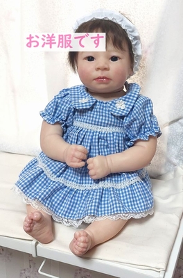 ドール服 水色チェック半袖ワンピース 45～50