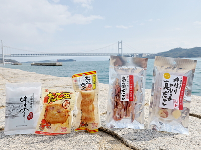 全国送料無料・倉敷・下津井・のんべぇセット　（たこ玉・たこちく・串酢だこ・味付けやわらか真だこチーズ・味付のり）