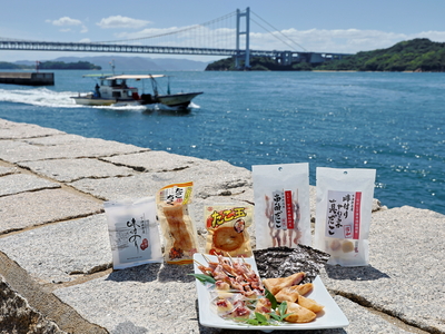 全国送料無料・倉敷・下津井・のんべぇセット　（たこ玉・たこちく・串酢だこ・味付けやわらか真だこチーズ・味付のり）