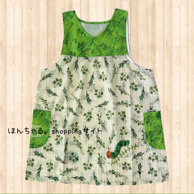 学研　はらぺこあおむしボタニカルプリントエプロン はらぺこあおむしボタニカルプリントエプロングリーン×ナチュラル