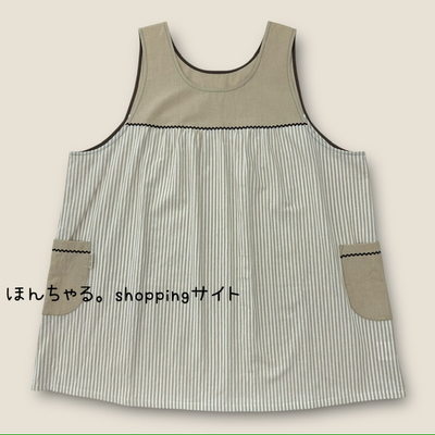 mas-masストライプエプロンカフェベージュカラー【4L-5L】(配送料込み)
