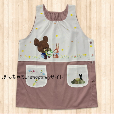 くまのがっこう小花柄ドットエプロンスモーキーピンク【1】《プチプライス》