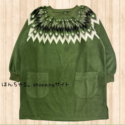 フェアアイル柄プリントチュニックグリーン【55】