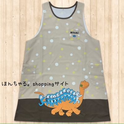 11ぴきのねこどろんこドットエプロンベージュ【M-L着丈ロング】【34】