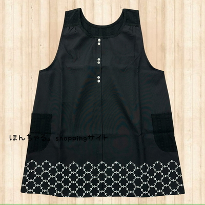 裾レース風プリントエプロンブラック【57】