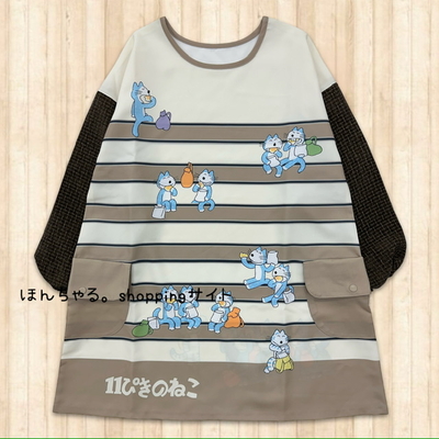 11ぴきのねこボーダー切替チュニックナチュラル&times;ブラウン【27】