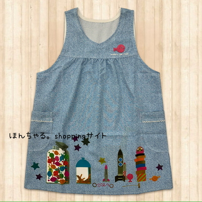 きんぎょがにげたデニム風プリントエプロンライトブルー【20】