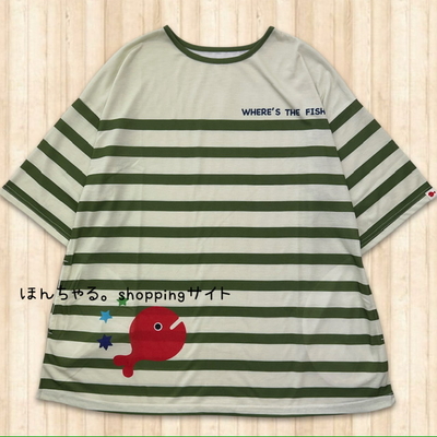 きんぎょがにげたボーダーチュニックナチュラル&times;カーキ【62】