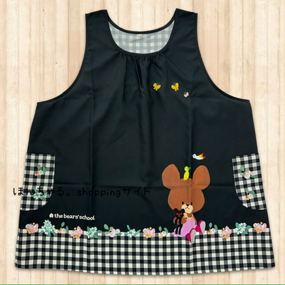 くまのがっこうお花チェックエプロンブラック【4L-5L】【3】