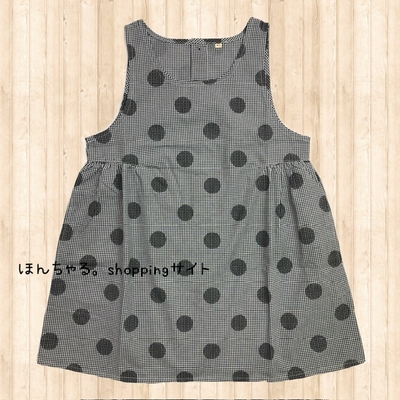 ギンガム水玉エプロンブラック【M-L】