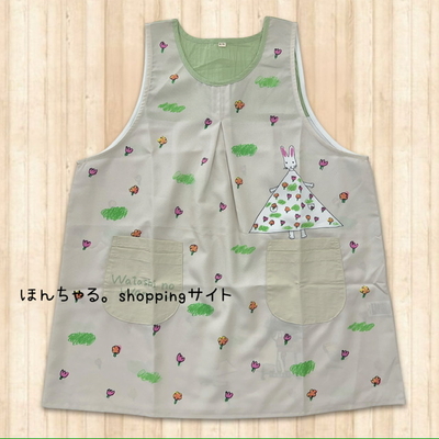 わたしのワンピースはなもようエプロンナチュラル&times;グリーン【2L-3L】【21】