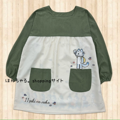 11ぴきのねこフラワーチュニックグリーン&times;ナチュラル【28】