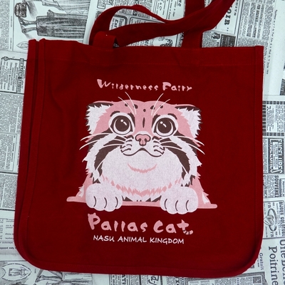 キャンバストートバッグ マヌルネコフェイス ワインレッド　サイズL