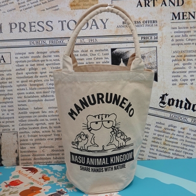 キャンバス地 丈夫なバケツ型トートバッグ SUNDAYマヌルネコ