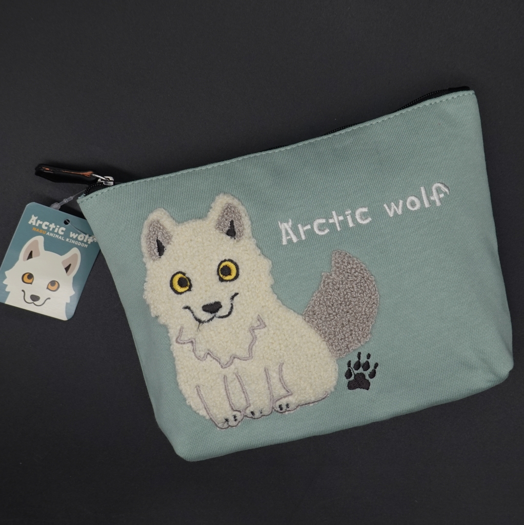 サガラ刺繍ポーチ ホッキョクオオカミ 【Original】化粧ポーチ、小物