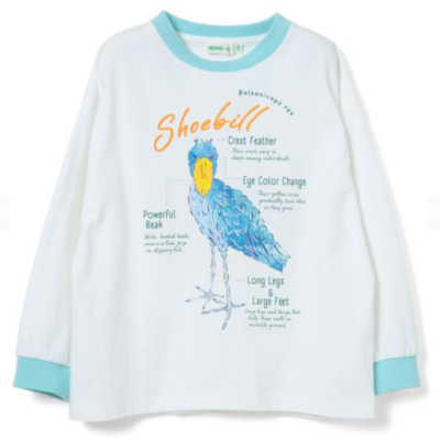 BEAMS mini &times;どうぶつ王国【Original】大人サイズ ロングスリーブTシャツ ハシビロコウ　