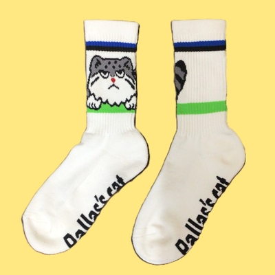 【Original】マヌルネコ靴下 青緑ラインソックス 大人用23〜27cm