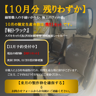 「軽トラック」専用　透明シートカバー ヘッドレスト分離型 　運転席・助手席セット スズキ・マツダ・日産・三菱に対応　PVC・ジャストフィット設計・防水・防汚
