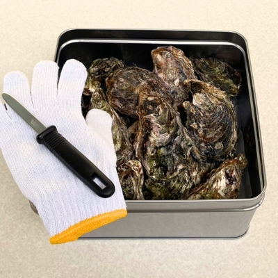牡蠣カンカン焼きセット(殻付18個 缶入り・ナイフ手袋付)
