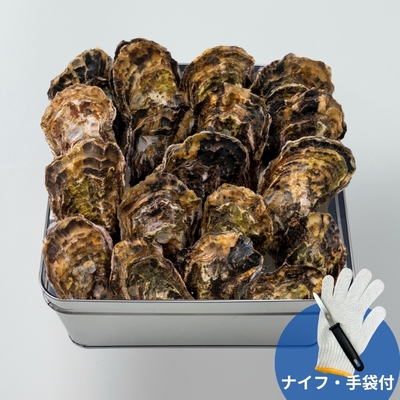 牡蠣カンカン焼きセット(殻付18個 缶入り・ナイフ手袋付)
