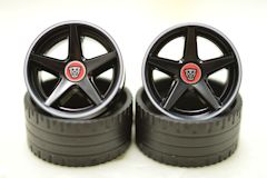 %5810%7834 タイヤ24mmx11mm x2個 車輪[黒](ペグ穴、Ｊａｇｕａｒロゴ) x2個 セット