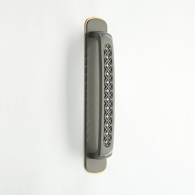 和風七宝透かし取手 特大 黒色めっき仕上げ ボルト足式