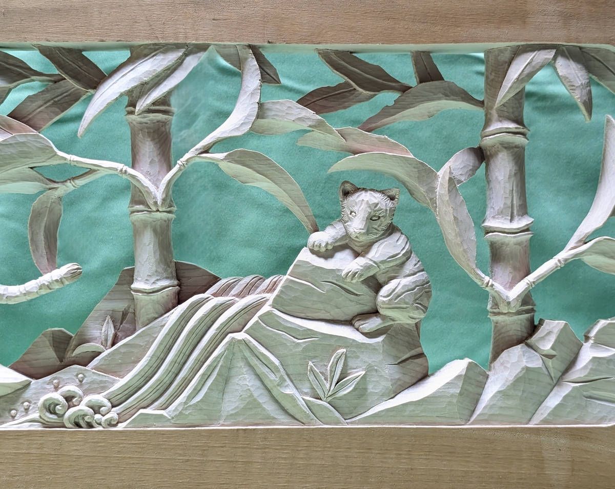 欄間風壁掛け「願い」（虎の親子と竹）阪神タイガース優勝 高級手彫り