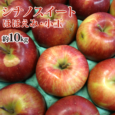 【送料無料】青森県産りんご　シナノスイート　ほほえみ・小玉（訳あり・小さめサイズ）  約10ｋｇ（40-56個入）