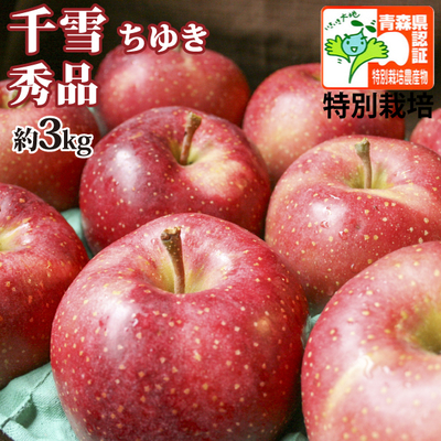 10/15までポイント3倍！【送料無料】青森県産りんご　千雪　秀品  約3ｋｇ（8-12個入）認証あり