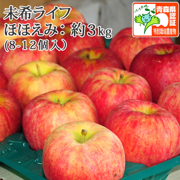 クール便・送料無料】青森県産りんご 未希ライフ ほほえみ 約3kg（8