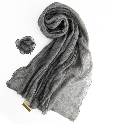 L'Angelaine キッドモヘア シルク ストール L グレイ