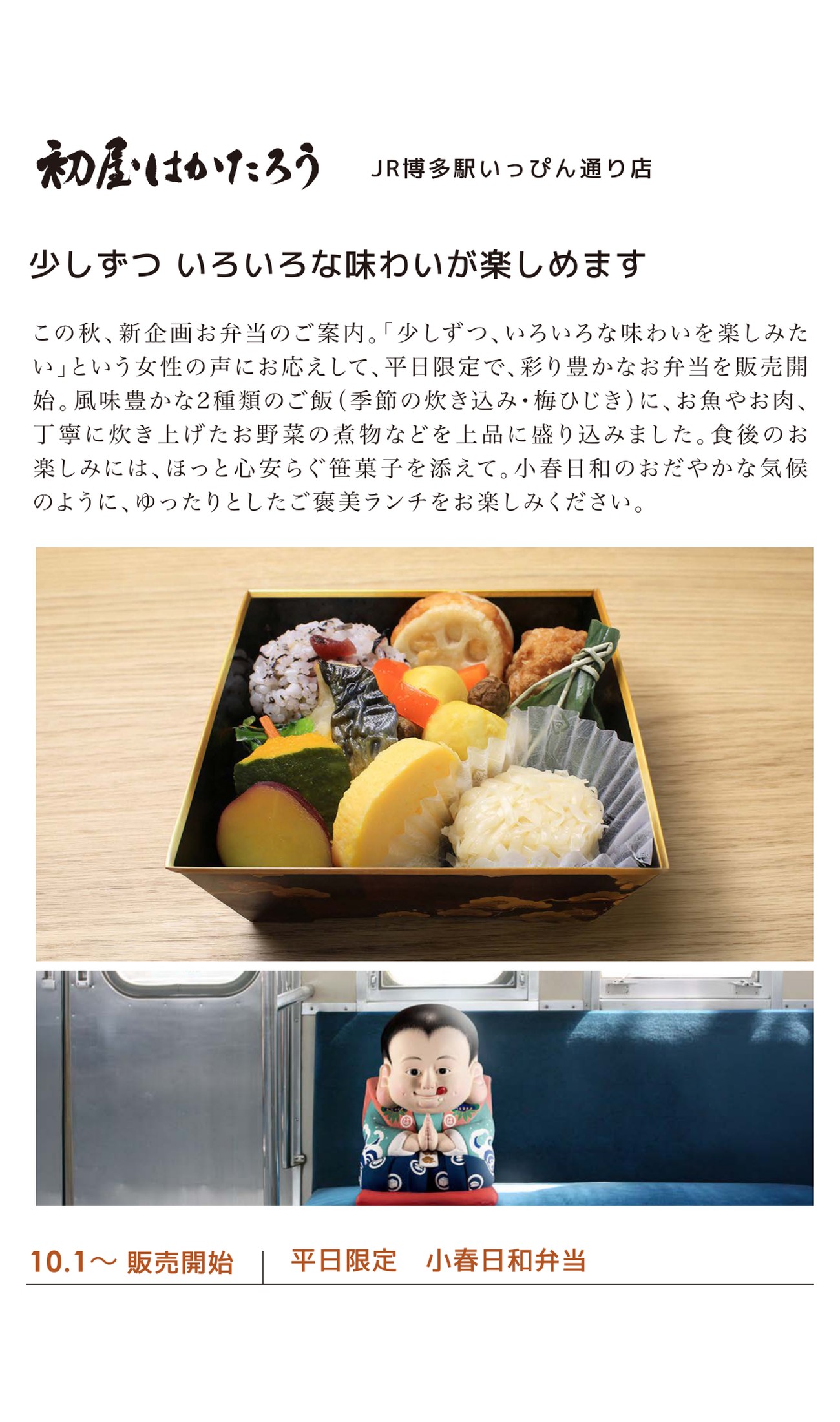 少しずつ いろいろな味わいが楽しめます 小春日和弁当