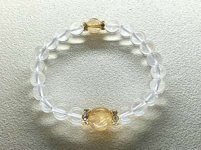 水晶8㍉ブレスレット ルチルクォーツ12㍉&8㍉ 内径17㌢