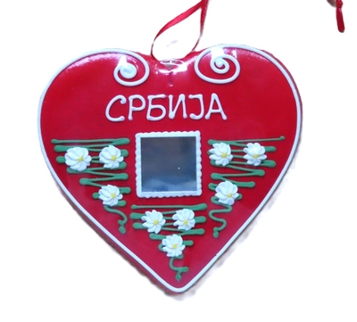 セルビア｜壁掛け｜リツィタル｜ハート（СРБИЈА・白枠）｜１５ｃｍ