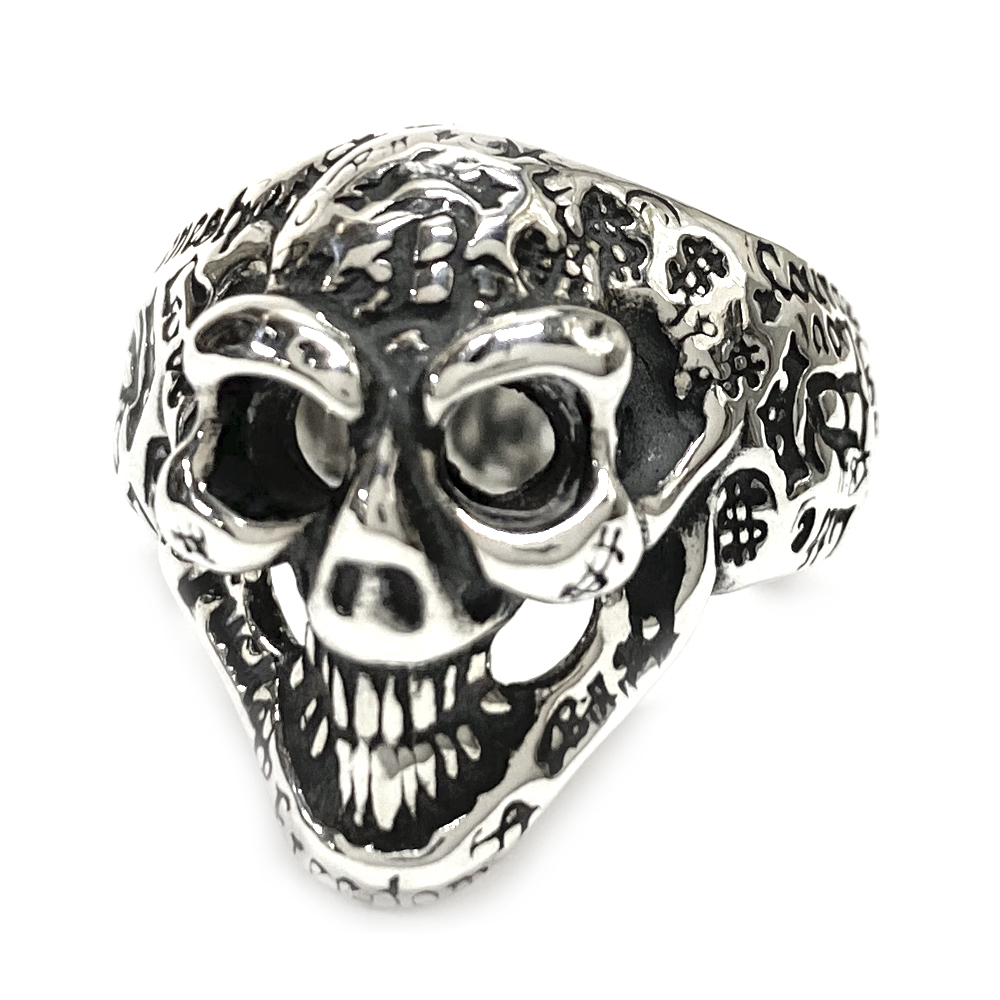 Billwallleather グラフィティスモールグッドラックスカルリング | C  