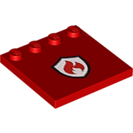 [ 6179pb276 5t#021p ] 4x4 片側エッジスタッド付きタイル  [ 消防署ロゴ ] [ 6179 ] ( 赤 レッド Red )