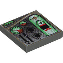 [ 3068pb0039 5t#027p ] 2x2 タイル [ Green and Red Ogel Orb and Gauges ] [ 3068 ] ( 旧濃灰 Old Dark Gray )