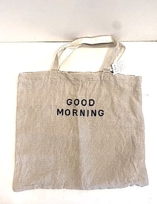 no.8314 『 Good  Morning』  EMBRROIDERY  TOTE BAG   麻色+black