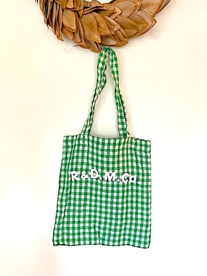 R&D.M.Co-  no.7507  LINEN GINGHAM CHECK TOTE BAG   green