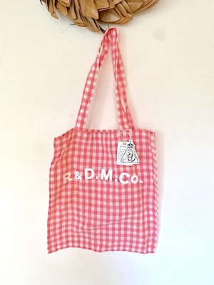 R&D.M.Co-  no.7507  LINEN GINGHAM CHECK TOTE BAG   pink