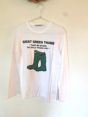 R&D.M.Co-  no.7655  GREEN BOOT  L/T SHIRT   WHITE  M size
