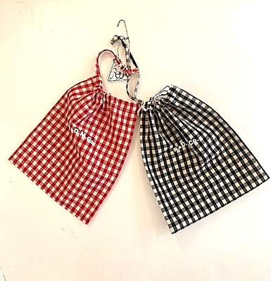 R&D.M.Co-  no.7620  GINGHAM CHECK DRAWSTRING BAG(S)  BLACK  ,  RED
