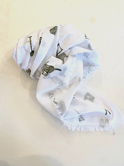 R&D.M.Co- no.7654 GREAT GREEN THUMB GAUZE SHAWL white+green