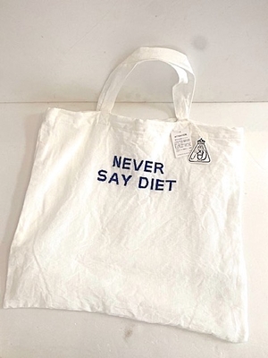 R&D.M.CO-   no.7709 『 NEVER SAY DIET』  EMBRROIDERY  TOTE BAG   white+blue