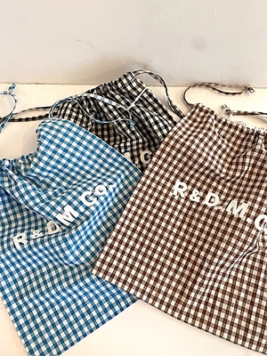 R&D.M.Co-  no.8069  GINGHAM CHECK DRAWSTRING BAG(L)  PEACOCK   BLACK  