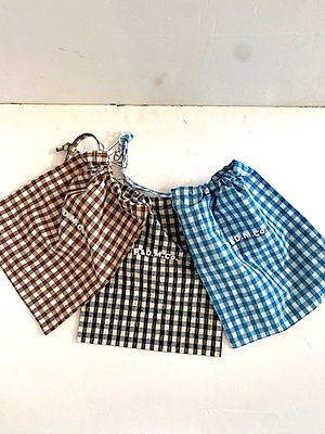 R&D.M.Co-  no.8070  GINGHAM CHECK DRAWSTRING BAG(S)  Peacock  Brown  BLACK 