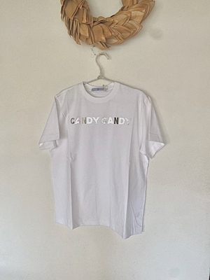 R&D.M.Co-  no.8188  CANDY CANDY  T SHIRT SOLID  silver (箔プリント）  S.M.L  size